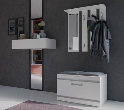 Garderobe Patrick | Komplettlösung: Spiegel, Schuhschrank und Haken | 3 Farben