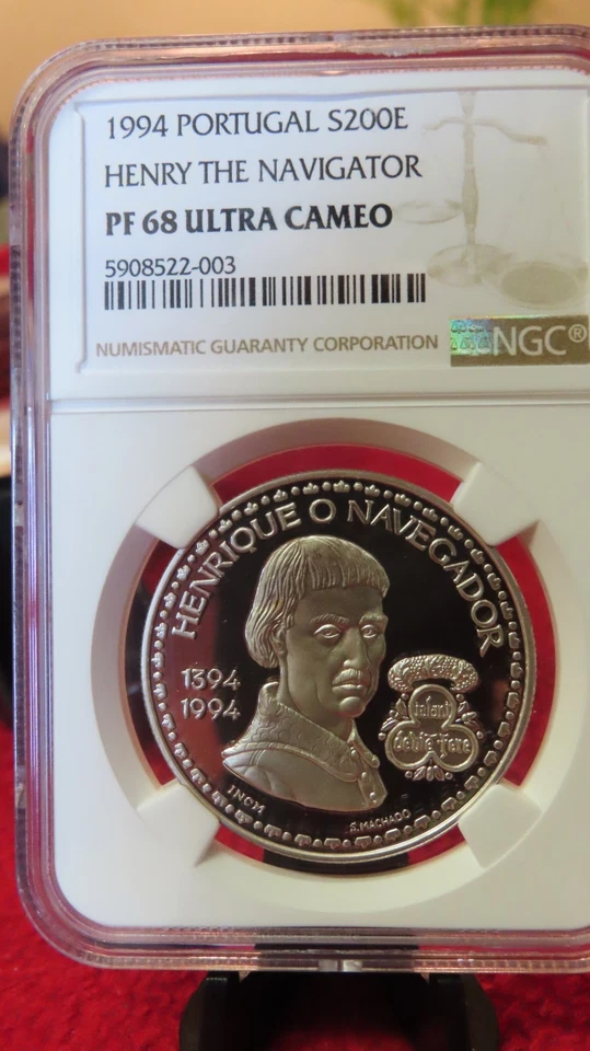 1994 Portugal Henry the Navigator 200 Escudos Silver Coin NGC PR PF 68 - Image 3 of 4