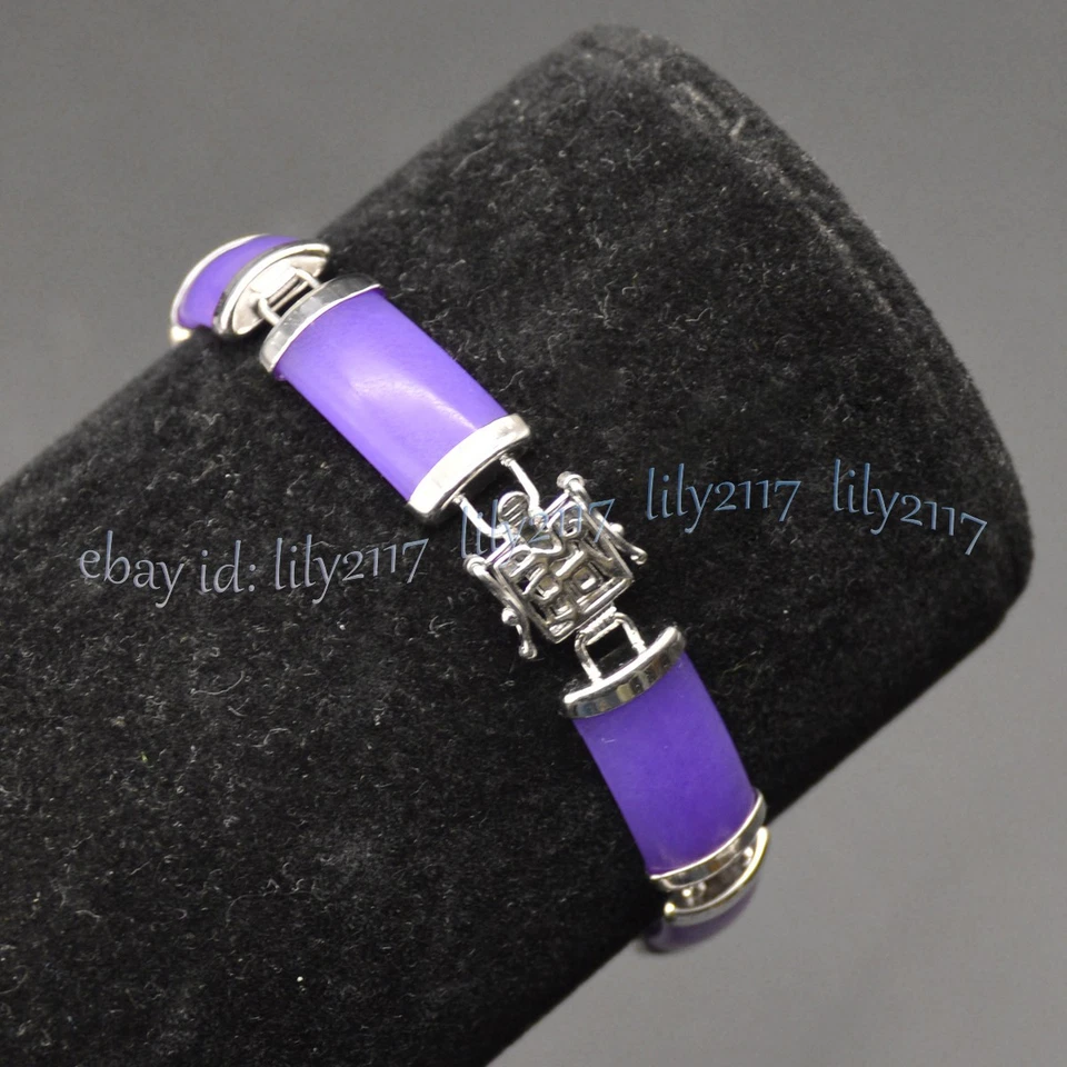 Natural Lavender Jade Bracelet Fortune Women Lucky Bangle Gemstone Jewelry Gifts - Image 4 of 4