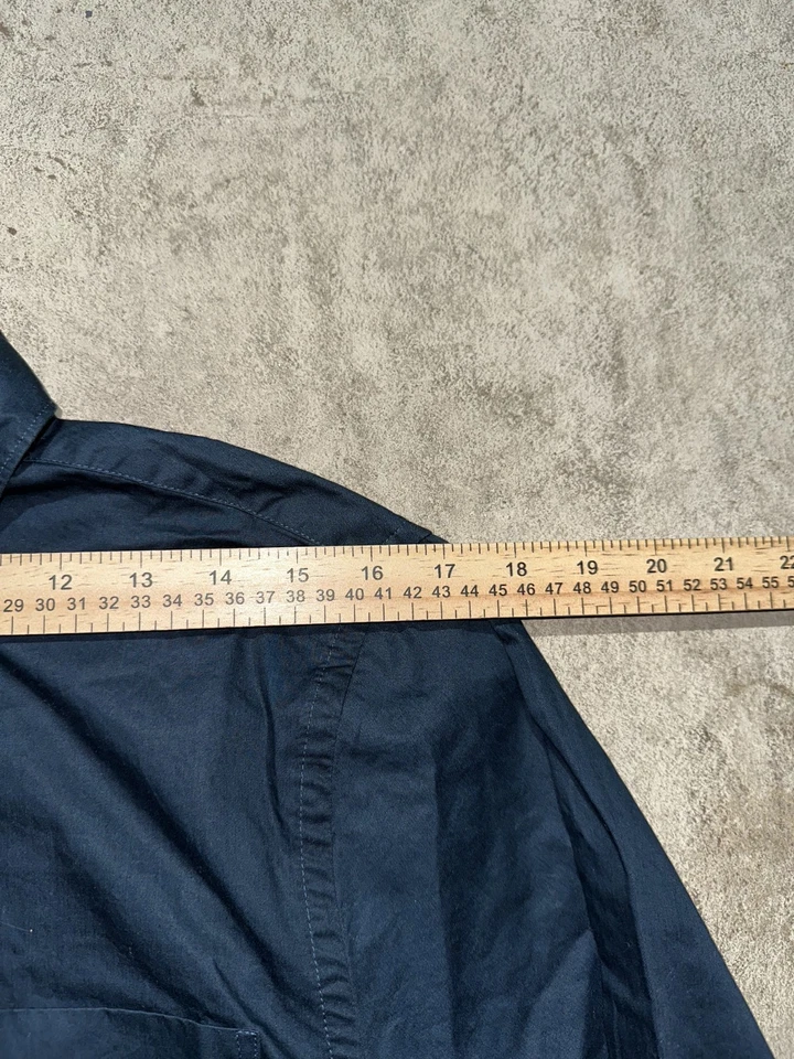 Zara Mens S Relaxed Fit Button Down Shirt Blue Linen Blend Band Collar Classic - Image 4 of 4