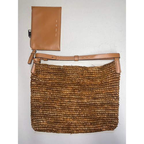 Sac à main fourre-tout bandoulière Proenza Schouler étiquette blanche Minetta marron raphia paille - Photo 3 sur 7