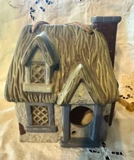 Rustic Hanging Bird House Cottage With Thatched Roof And Chimney