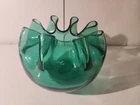 Mid-20th Century Modern #947 Blenko Teal Color Glass Crimped Pinched Rose Bowl
