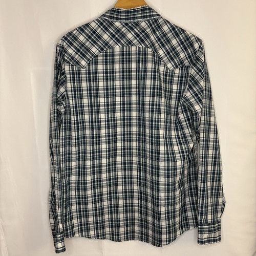 Levi’s Mens Pearl Snap Teal Blue Plaid Western Flap Pockets Long Sleeve Shirt M - Picture 10 of 19
