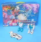 1980s HASBRO TRANSFORMERS COLLECTOR'S CASE w JAZZ TWIN TWIST TOP SPIN FIGURES