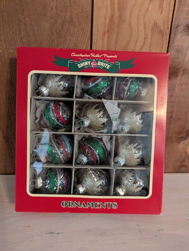 Christopher Radko Shiny Brite 12 Glass Christmas Tree Ornaments Original Box - Picture 2 of 9