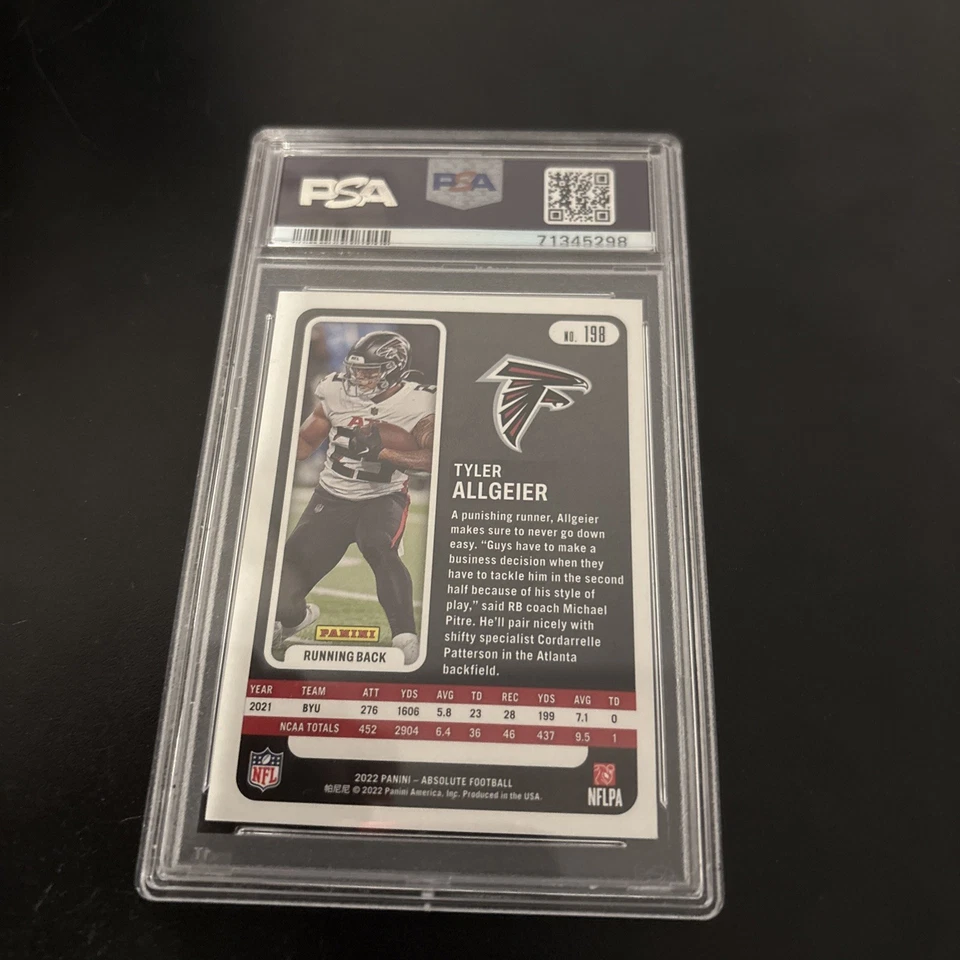 2022 Panini Absolute Tyler Allgeier RC #198 Green Waves   /50 PSA 8 - Image 2 of 2