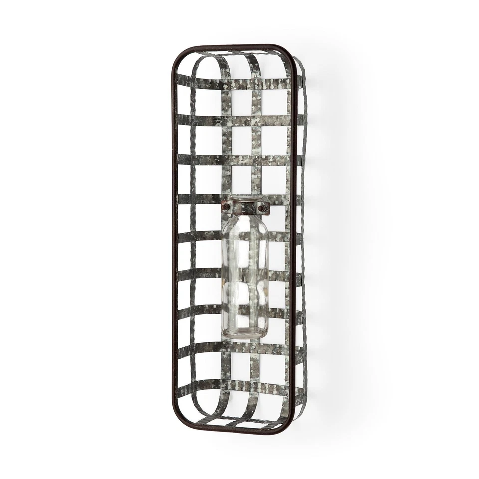 Botella de vidrio negro y transparente de 17" y jarrón de pared de metal Foto 2 de 4