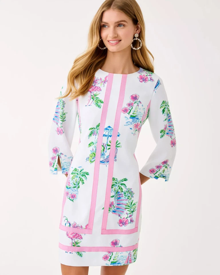 NWT Lilly Pulitzer Margaux 3/4 Sleeve Dress Resort White Dee Lightful Full Size - Image 2 of 4