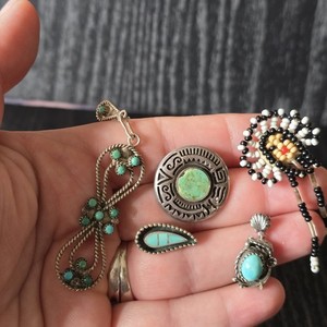 Lot of 5 Single Native American Earrings - Sterling Silver Turquoise Petit Point