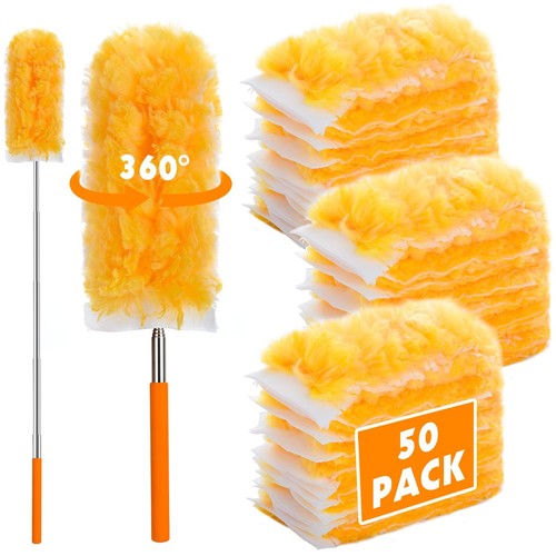 Dusters for Cleaning Disposable, 50pcs Duster Refill Heads with Retractable H...