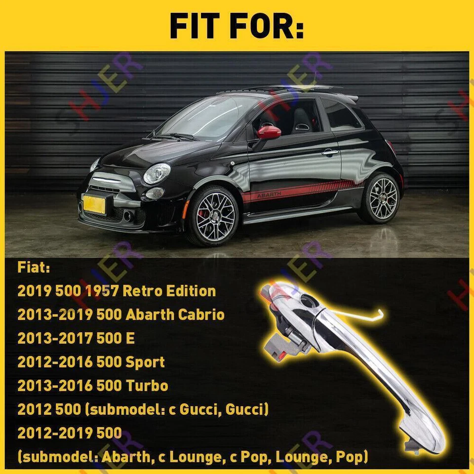 Ajuste para Fiat 500 2012-2017 conductor delantero exterior manija puerta coche cubierta lateral moldura Foto 4 de 4