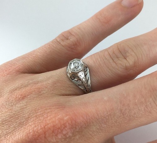 Unique .42 Carat Antique Diamond Filigree Ring 18K New Old Stock Jewelers Vault - Picture 9 of 9