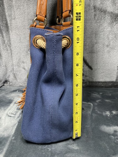 Michael Kors Handbag Marina Canvas Rope Tassels Large Bucket Drawstring Blue - Foto 24 di 24