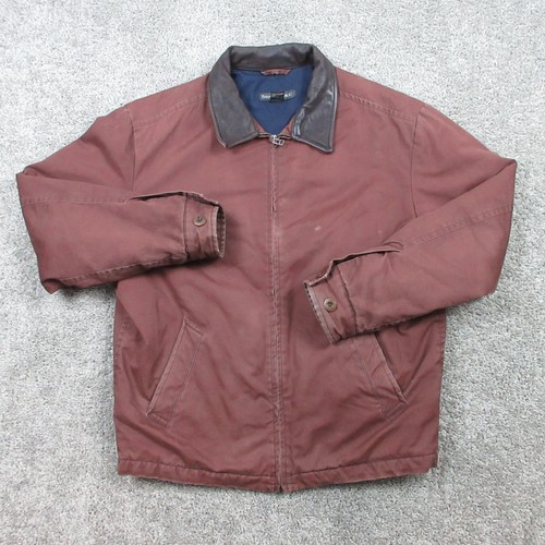 Vintage Banana Republic Jacket Mens Medium Red Leather Collar Zip Bomber Coat - Picture 2 of 14