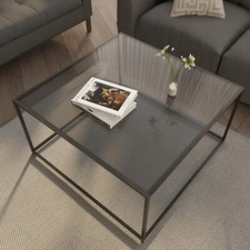 Glass Coffee Tables for Living Room Square Modern Center Table Square, Black