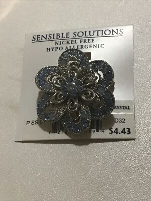 Vintage Sensible Solutions Blue Crystal Brooch Pin Walmart Exclusive Hypo Allerg