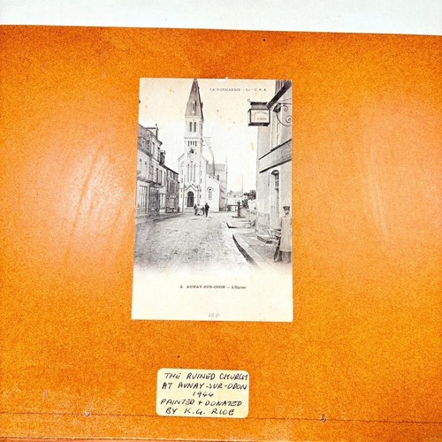 Pintura al óleo "Iglesia en ruinas en Aunay-sur-Odon 1944" por K.G. Arroz Segunda Guerra Mundial Original - Imagen 8 de 9