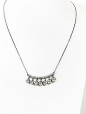 Charming Charlie Gunmetal Gray Curved Rhinestone Bar Charm Necklace 18 in