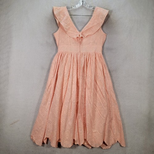 Vestido para mujer Cremieux, talla 4, melocotón, tirado, ojales, volantes, vieira frontal cóctel - Imagen 12 de 15