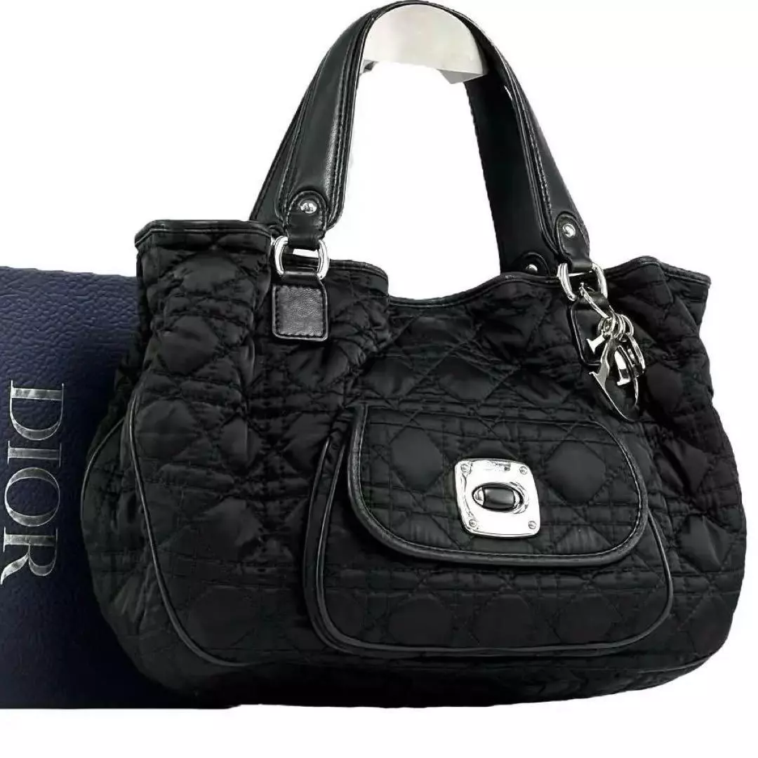 Sac fourre tout Christian Dior Boston sac à main cannage nylon cuir noir du Japon