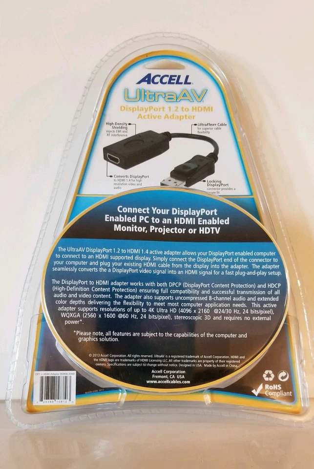 ACCELL B086B-006B UltraAV® M DP DisplayPort to Female HDMI Active Adapter Black - Image 2 of 2