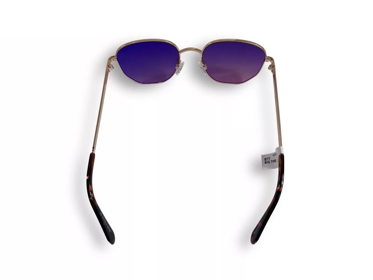 NWT Quay Australia Big Time Round Sunglasses Rose Navy & Quay Plastic Case Quay_BigTime_BrushedSilverTan_  main image 4