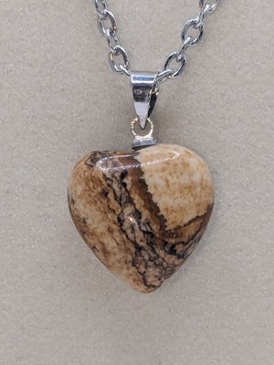 GENUINE PICTURE JASPER Crystal Heart Pendant Necklace 18''