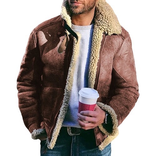 Mens Winter Warm Lapel Fleece Fur Lined Coat Casual Parka Jacket Outwear Tops AU - Picture 21 of 24