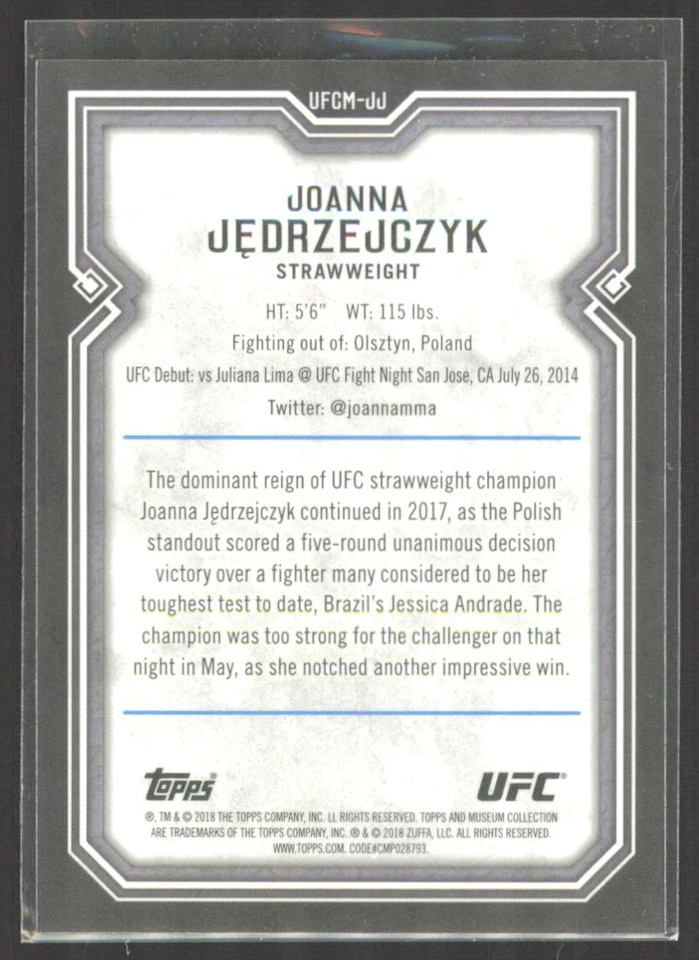 2018 Topps Chrome UFC Museum Collection Joanna Jedrzejczyk #UFCM-JJ - Image 2 of 2