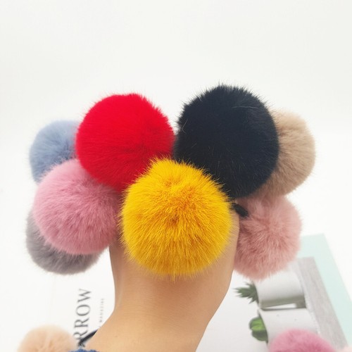 Women Solid Color Fluffy Plush Hair Rope Pompom Stretch Hair Ties Rubber Band - Picture 5 of 21