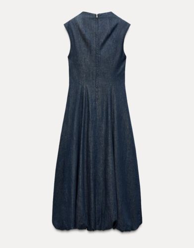 Zara Denim Kleid hochgeschlossen Ballonsaum dunkelindigo blau Gr. XS S 6929/288 NEU - Bild 22 von 24