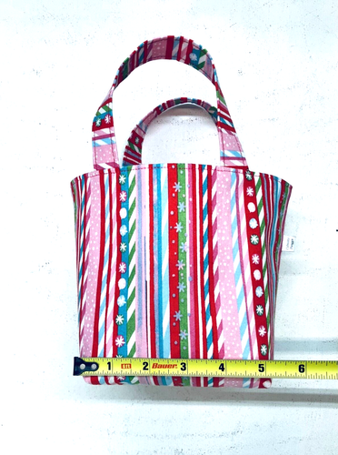 Handmade Fabric Lined Mini Tote Bag/Gift Bag Candy Cane Pink Pin Striped New - Picture 6 of 8