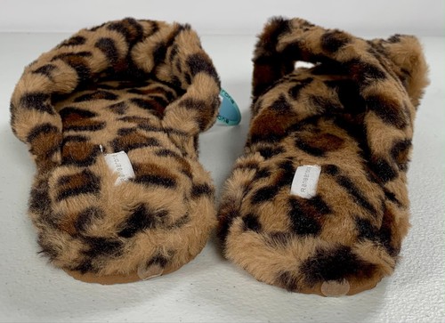 Ranberone braun Leopard Plüsch Kreuz Band Damen Hausschuhe Größe 12 - Bild 4 von 5