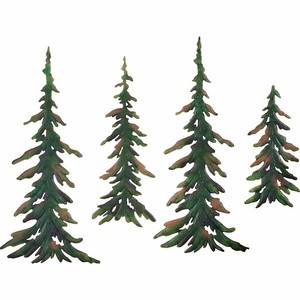 Rustic Evergreen Pine Trees Metal Wall Decor Set Of 4 Indoor