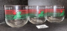 3 Christmas Holly Berry Holiday Juice Striped Glasses Egg Nog Roly Poly Vintage