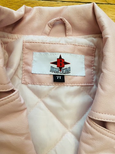 Bike Star Motorcycle Apparel 7T Pink Leather-Like Girl's Child USA Biker Jacket - Picture 4 of 12