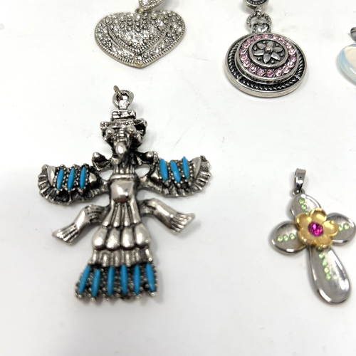 Estate Jewelry Pendant Lot Gemstone Silver Gold Tone Stamped 13 Charm Necklace - Picture 3 of 6