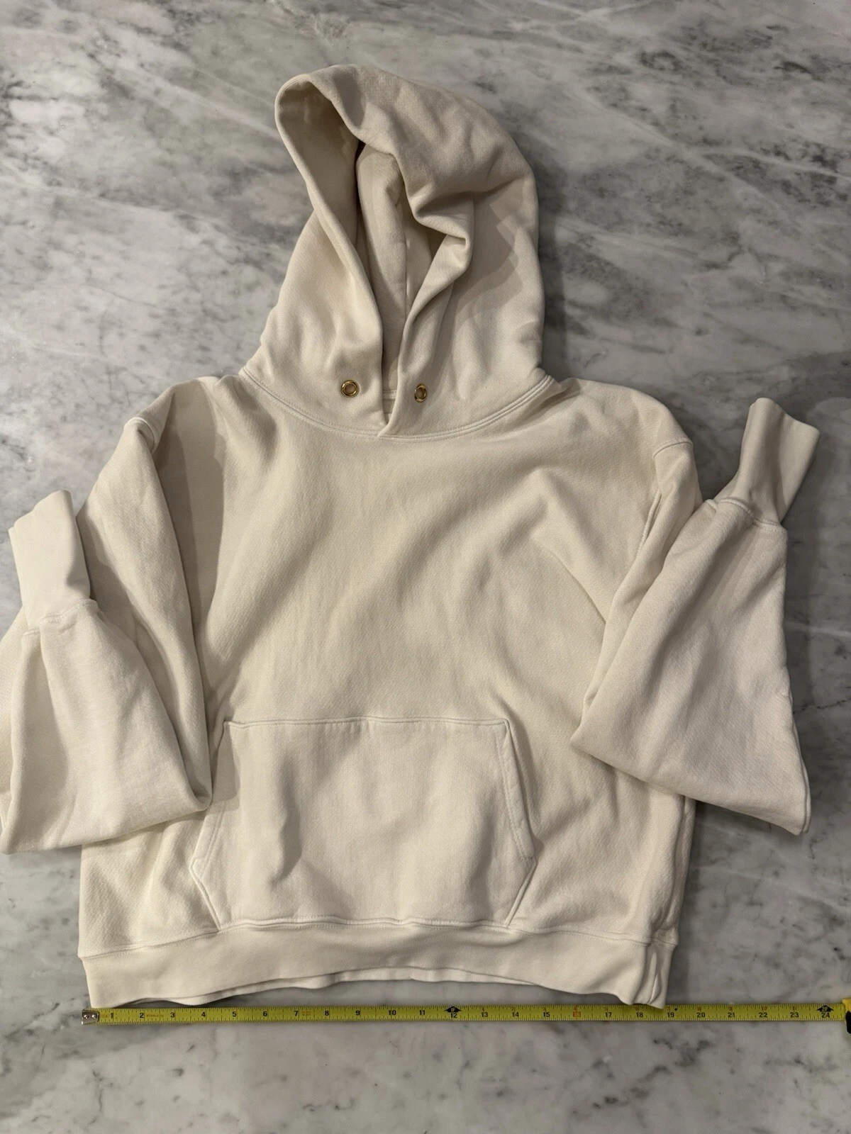 OFF WHITE Les Tien Felpa con Cappuccio Avorio Cropped Pesante Maglione Oversize