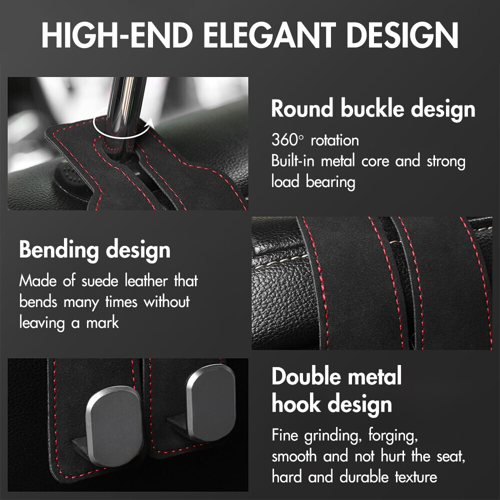 1pcs Black Car Headrest Hook Leather Seat Back Hanger Bag Purse Cloth Holder