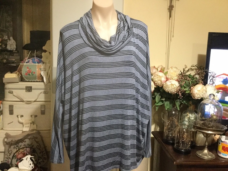 BETTY BASICS  blue Black Striped Loose Fit Jumper Polo Neck Size 12 
