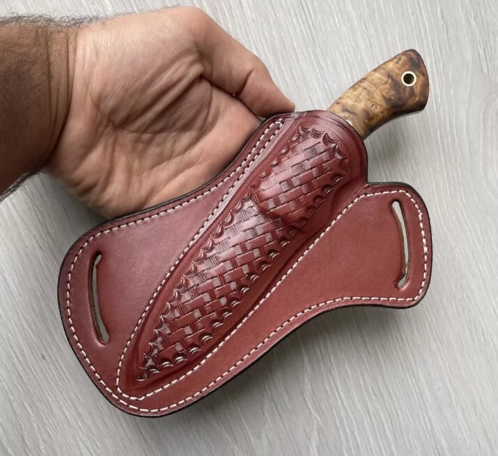 Handmade Engraved Cow Hide Leather Sheath Fix Blade Hunting Knife Sheath