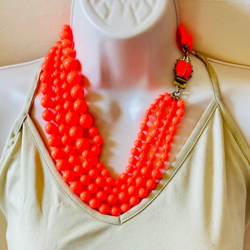 J.Crew Collar Designer Necklace Statement Bright Orange Collar Beaded LadyBug - Picture 5 of 7
