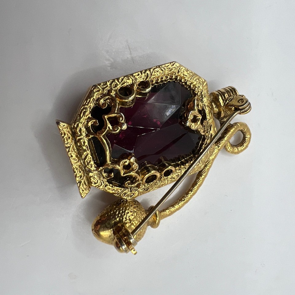 Vintage Perfume Bottle Brooch Gold Tone Filigree Purple Stone eBay