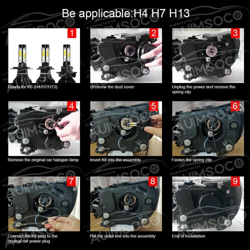 H13 9008 LED Headlight Bulbs Kit 10000W 1000000LM Hi/Lo Beam Super White Bright - Picture 12 of 12