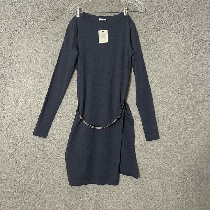 brunello cucinelli blue dress Brunello Cucinelli Monili-Shoulder Belted Midi Dress Blue Cotton Size –  Celebrity Owned