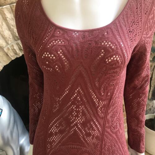 Peruanische Verbindung gehäkelt Pima Baumwolle lila rosa langärmeliges Kleid Damen M - Bild 4 von 10