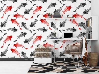 3D Koi Fish Pattern Self-adhesive Removeable Wallpaper Wall Mural