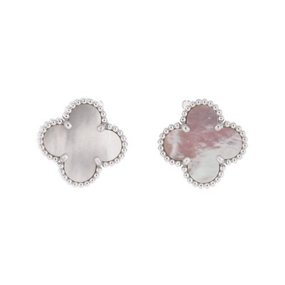 Van Cleef & Arpels Vintage Alhambra Earrings 18K White Gold and Mother of Pearl