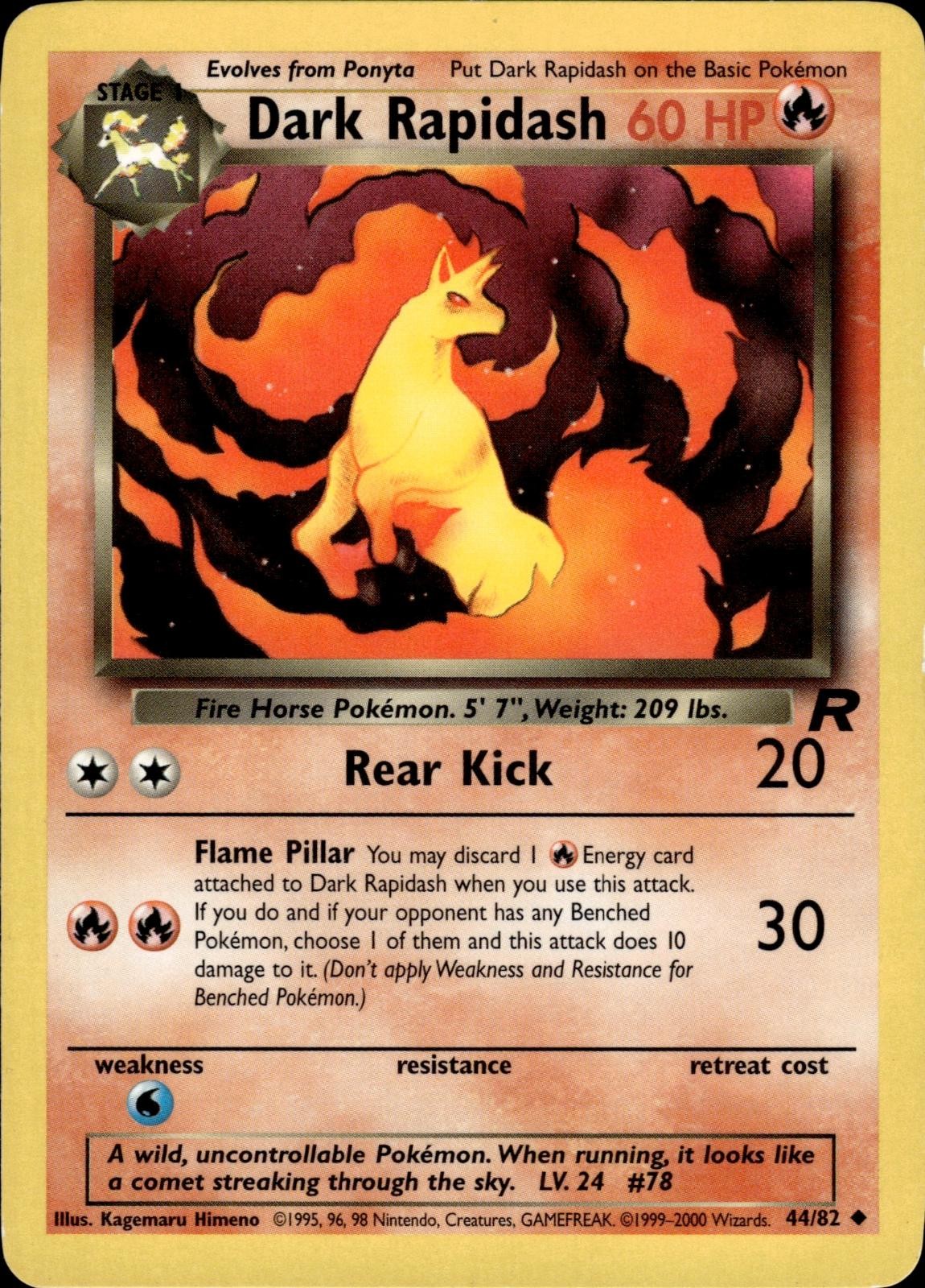 Dark Rapidash 44/82 Uncommon Team Rocket Pokemon Unlimited Moderately Played